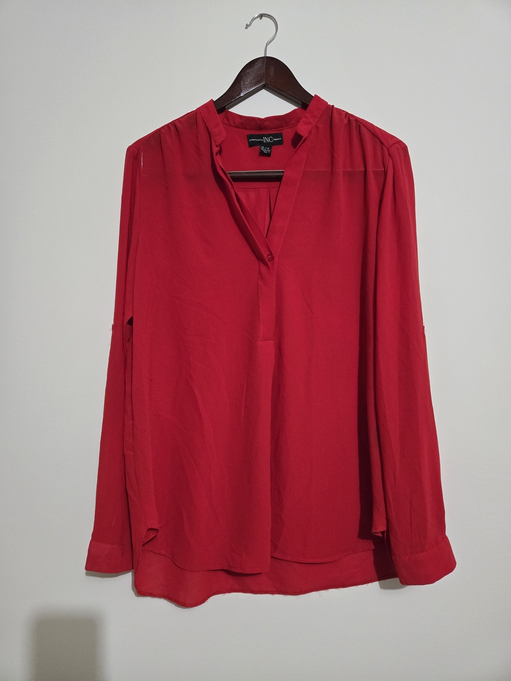 INC International Concepts Bright Red V-Neck Long Sleeve Blouse